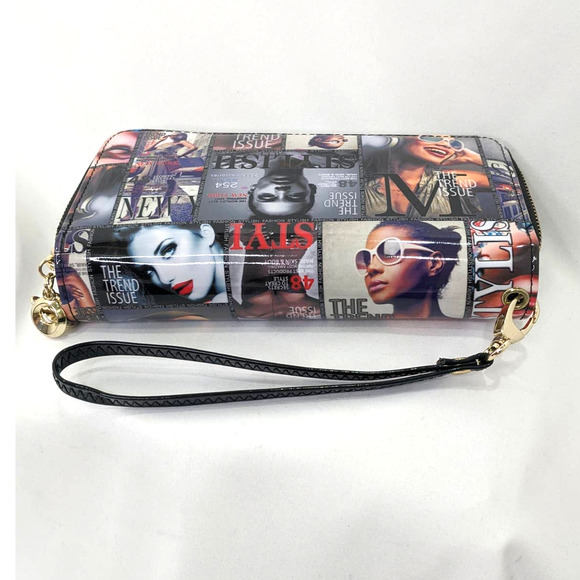 None Handbags - Magazine Cover Fashion Collage Double Zip Around Wristlet Wallet Stylish Trend